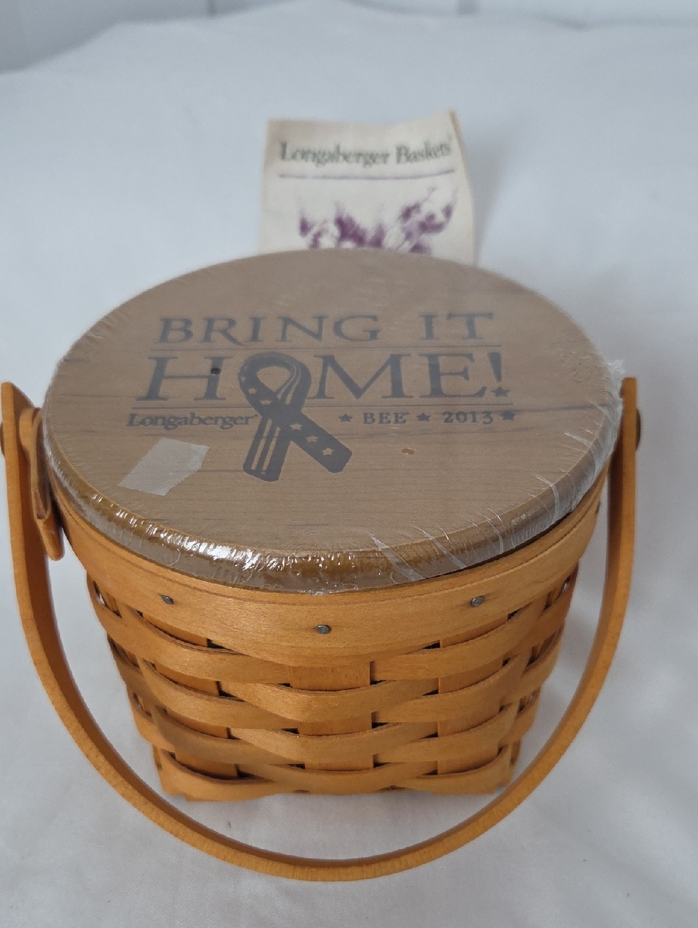 Longaberger Tan Woven Round Basket with Lid and Handle